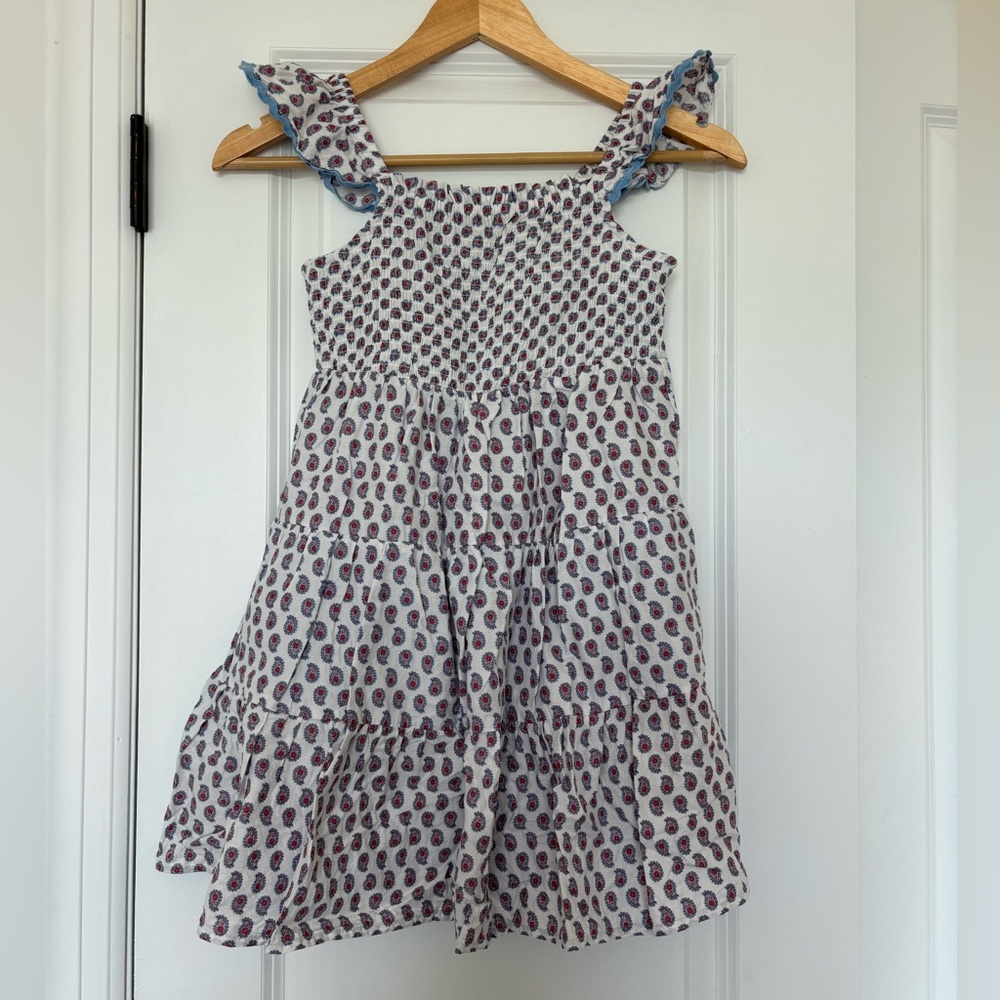 Cotton On Kids White and Blue Flowy Patterned Dress Girls Size 9-10